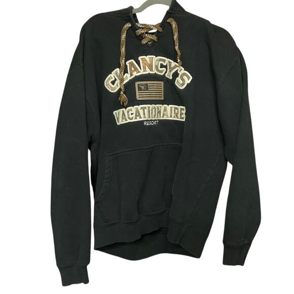 Clancy's Vacationaire Resort Signature Sportswear Hoodie Sweatshirt Sz M Black‎ - Picture 1 of 9
